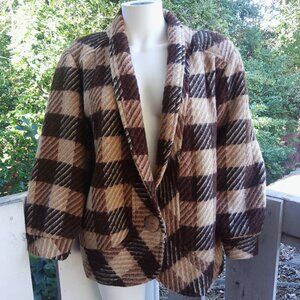 Vintage 80s Plaid Wool Retro Academia Preppy Jacket Blazer Brown Tan Women